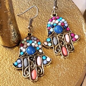 Hamsa Beaded Hand Earrings ~Protection